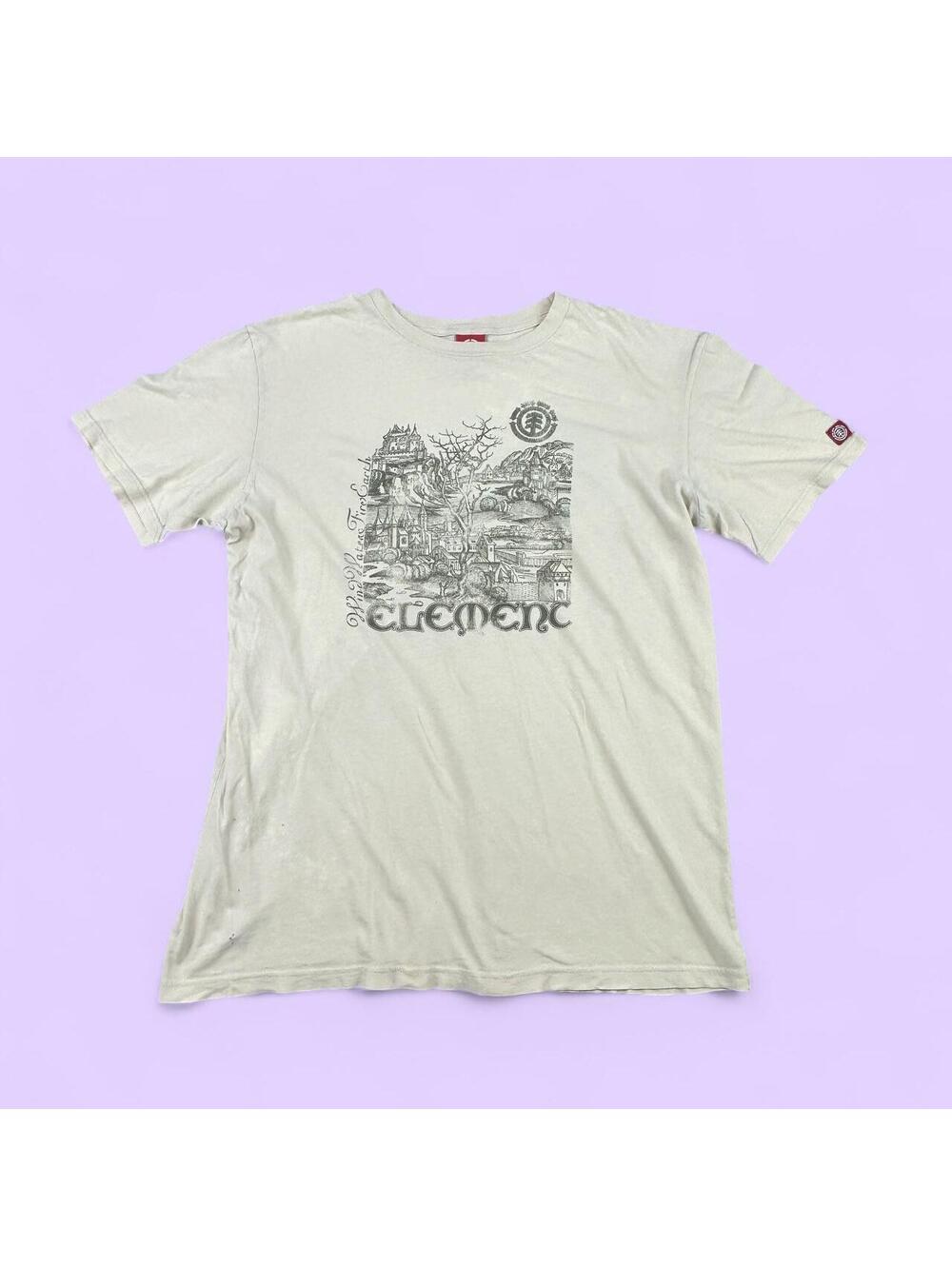 Y2K Element Skateboards Beige 'Wind Water Fire Earth' T-shirt - XL